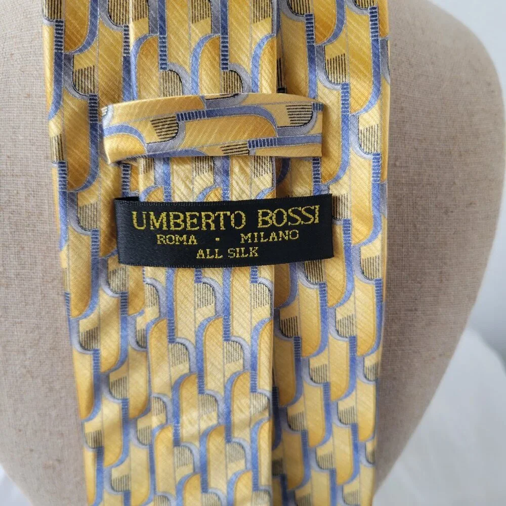 Umberto Bossi Yellow, Gold, & Blue Men’s Necktie – Roma Milano
